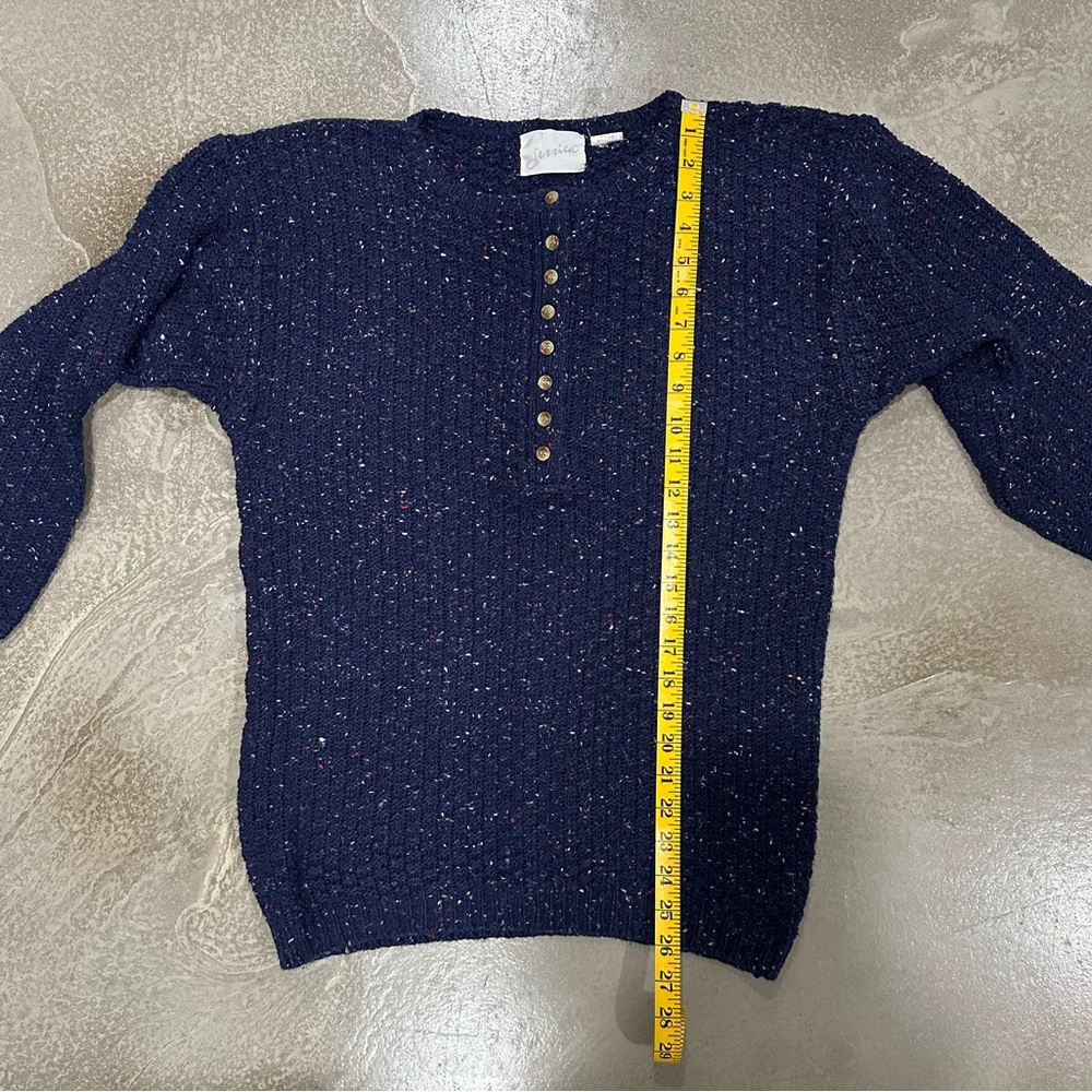 Vintage Navy Blue speckled confetti Cotton Sweater with Button Detail - Picture 6 of 7